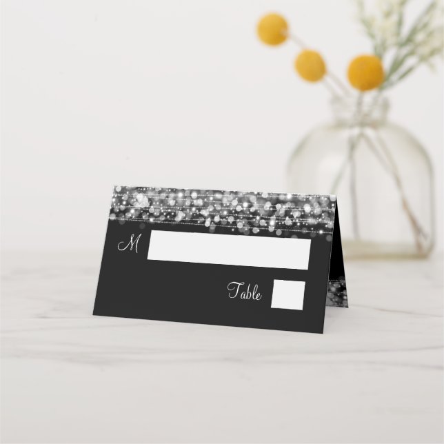 Escort Card Elegantes Hochzeitsstift Glitzern Silv Platzkarte (Vorderseite)