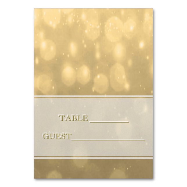 Escort Card Gold Bokeh Tischnummer (Vorderseite)