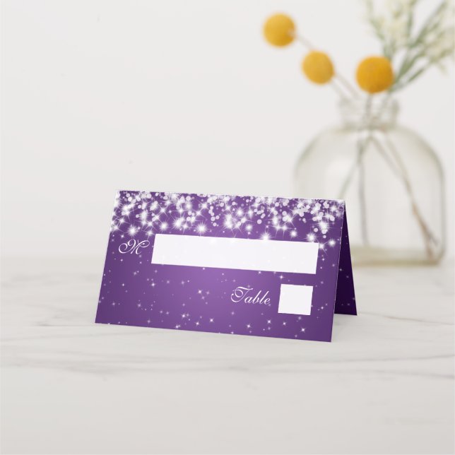 Escort Card Hochzeit Winter Sparkle Lila Platzkarte (Vorderseite)