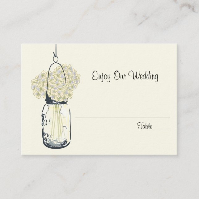 Escort-Sitzkarte Hydrangea & Mason Jar Platzkarte (Vorderseite)