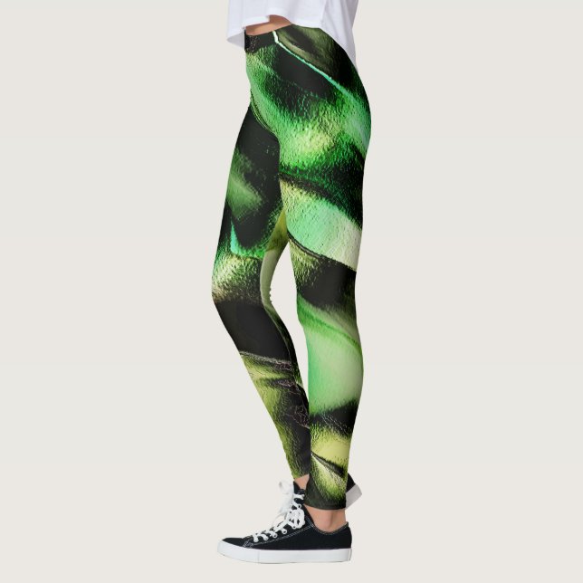 Esculpido de metal opaco, em verde e tom de creme leggings (Links)