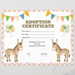 Esel-adoptiere-ein-Haustier-Zertifikat editierbar Flyer