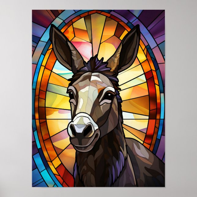Esel Buntglas Kunst Lebendiges Mosaikporträt  Poster (Vorne)