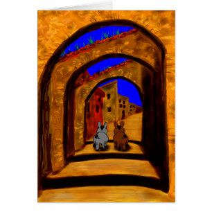 Esel, die unter Bögen gehen