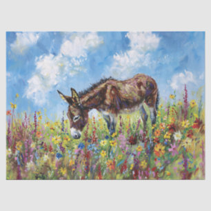Esel farbenfrohe Wildblumen Ölmalerei Decoupage Seidenpapier