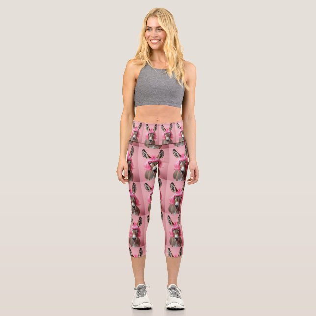 Esel mit rosa Perücke Capri Leggings (Vorderseite)