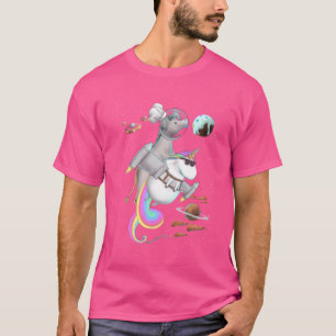 Esel Reitendes Einhorn Essen Pizza Weltraum Party T-Shirt
