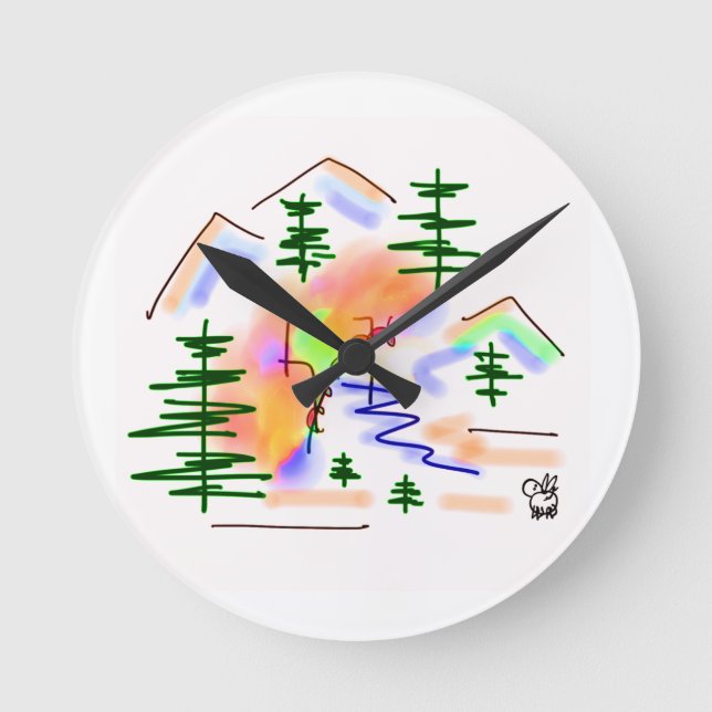 Esel und Regenbogen Runde Wanduhr (Vorderseite)