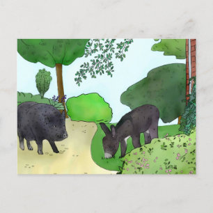 Esel und Schweinchen   Postkarte