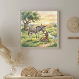 Eselmutter-und-Fohlen-Kinderzimmer Poster