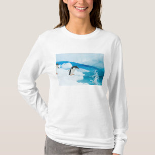 Eselspinguin, Pygoscelis Papua, springt ab T-Shirt