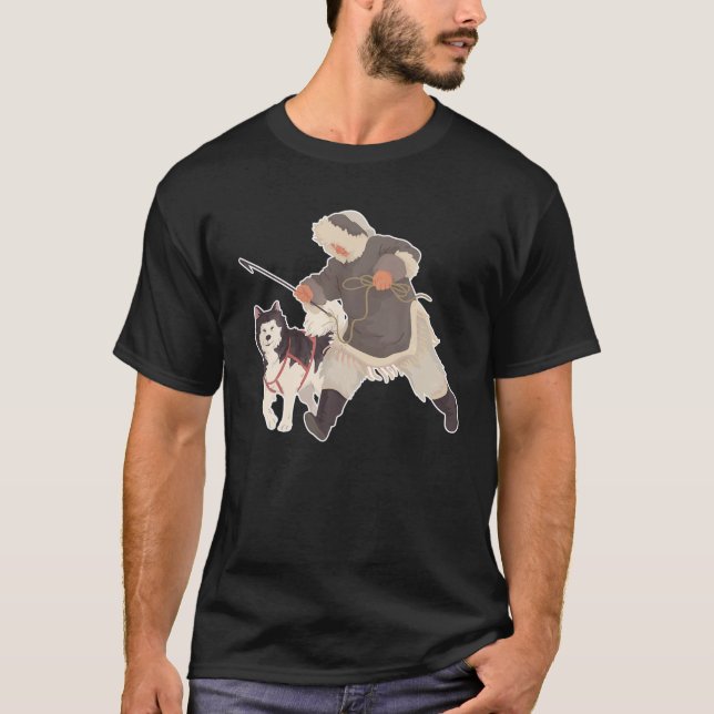 Eskimo Jagd mit Husky. T-Shirt (Vorderseite)