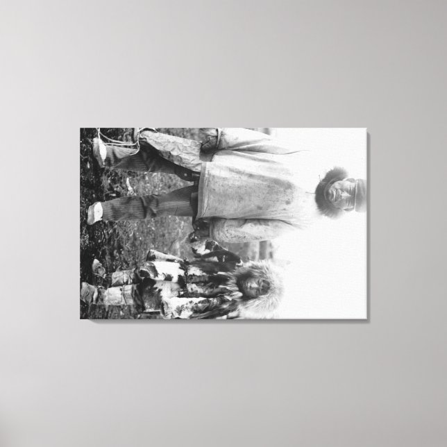 Eskimo Vater und Kind in Alaska Fotografie Leinwanddruck (Vorderseite)