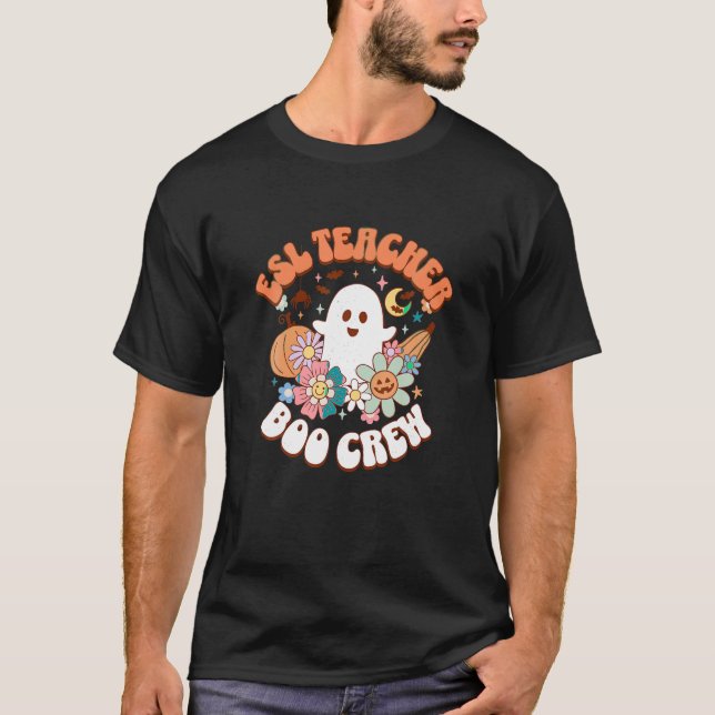 ESL Lehrer Boo Crew Geist Kürbis Retro Groovy Ha T-Shirt (Vorderseite)