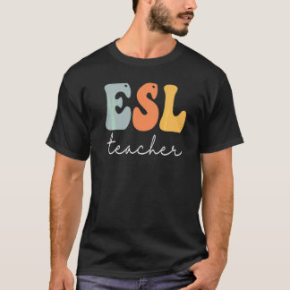 ESL-Lehrer Retro Groovy Vintage Glücklicher erster T-Shirt