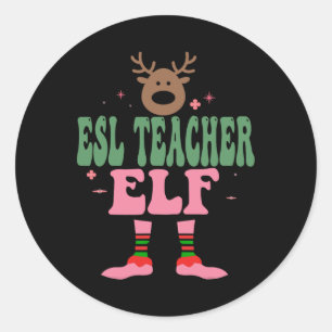 Esl Teacher Elf Xmas Matching Family Group Weihnac Runder Aufkleber