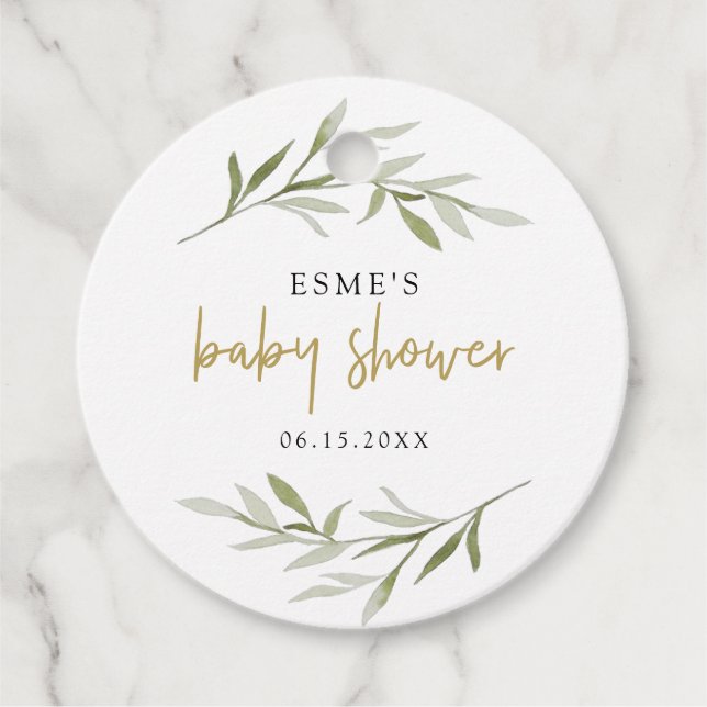 ESME Bohemisch Greenery & Gold Baby Dusche Geschenkanhänger (Vorderseite)