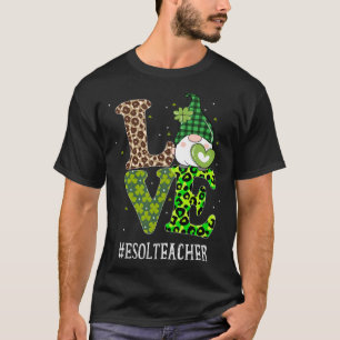 ESOL Lehrerin Liebe St Patricks Day Gnome Leopard  T-Shirt