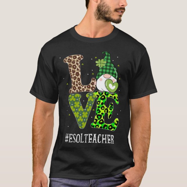 ESOL Lehrerin Liebe St Patricks Day Gnome Leopard  T-Shirt (Vorderseite)