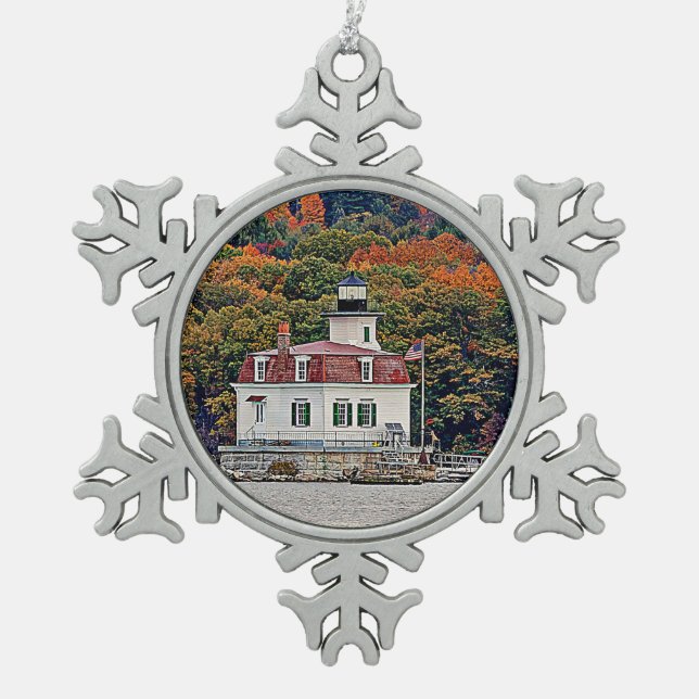 Esopus Meadows Lighthouse Schneeflocken Zinn-Ornament (Vorderseite)