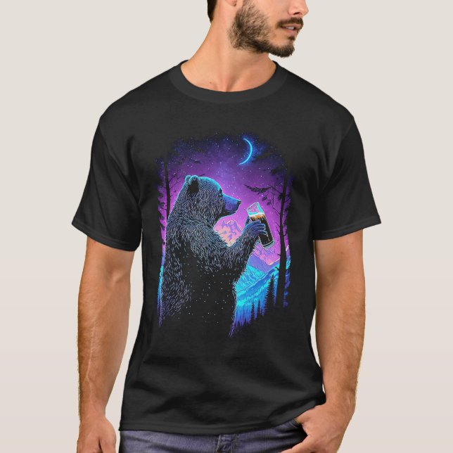 Esoteric Bear drinking Beer Night Forest  3 T-Shirt (Vorderseite)