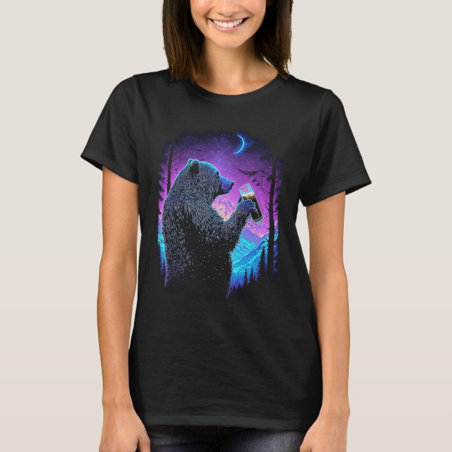 Esoteric Bear drinking Beer Night Forest  3 T-Shirt (Vorderseite)