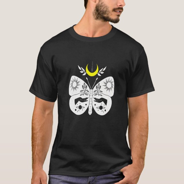 Esoteric Butterfly Moon Blume Spirituell T-Shirt (Vorderseite)