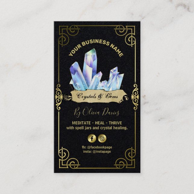 Esoteric Crystal Black Blue und Gold Visitenkarte (Vorderseite)