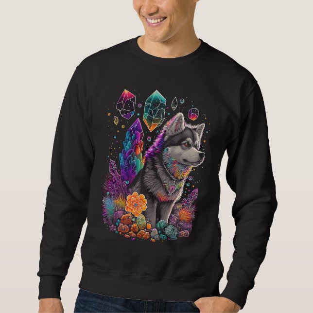 Esoteric Husky Dog Crystals Cute Illustration  2 Sweatshirt (Vorderseite)