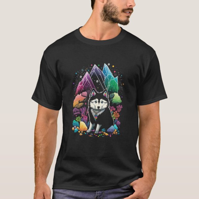 Esoteric Husky Dog Crystals Cute Illustration T-Shirt (Vorderseite)