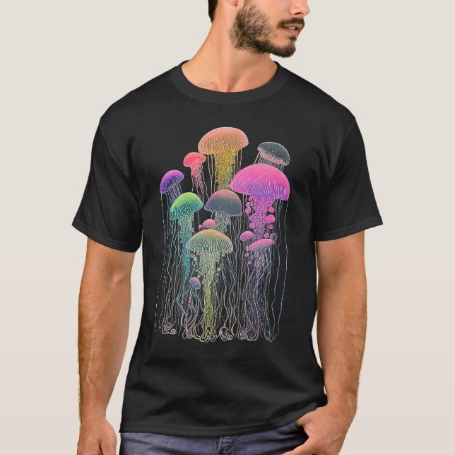Esoteric Jellyfish Crystals Cute Illustration T-Shirt (Vorderseite)