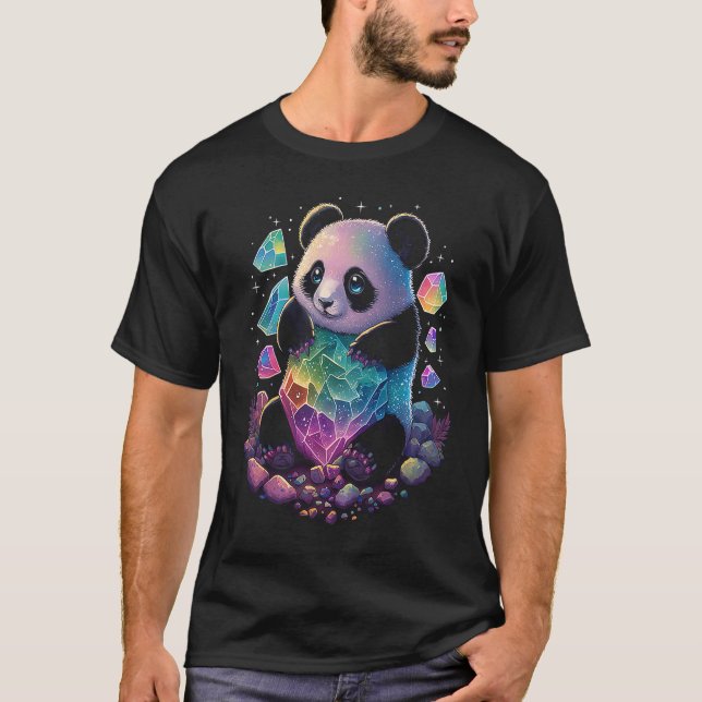 Esoteric Panda Crystals Cute Illustration T-Shirt (Vorderseite)