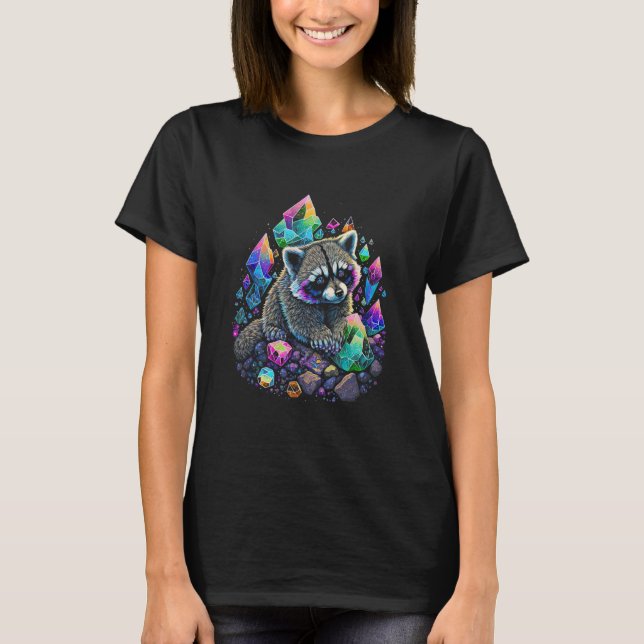 Esoteric Racoon Pet Art Crystals Cute Illustration T-Shirt (Vorderseite)