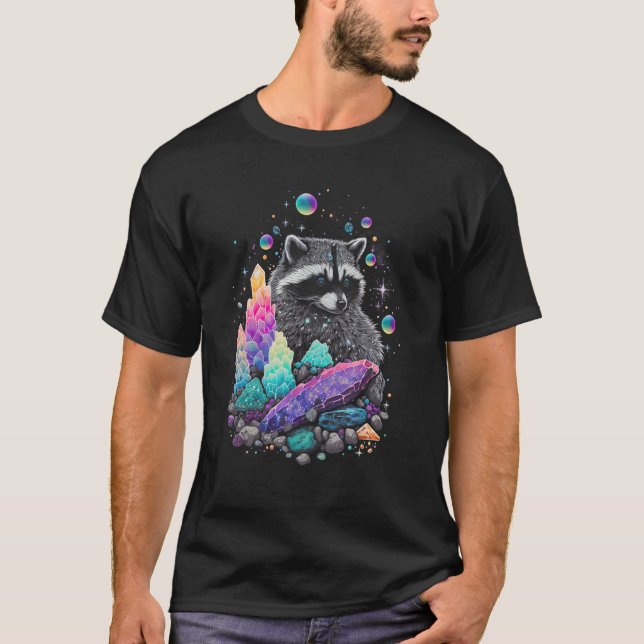 Esoteric Racoon Pet Art Crystals Cute Illustration T-Shirt (Vorderseite)