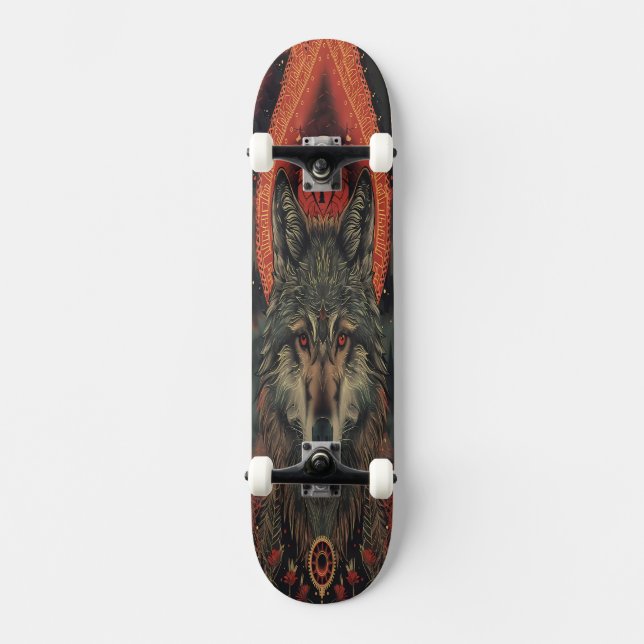 Esoteric Spirit Wolf | Mystical Totem Geometric Skateboard (Vorderseite)