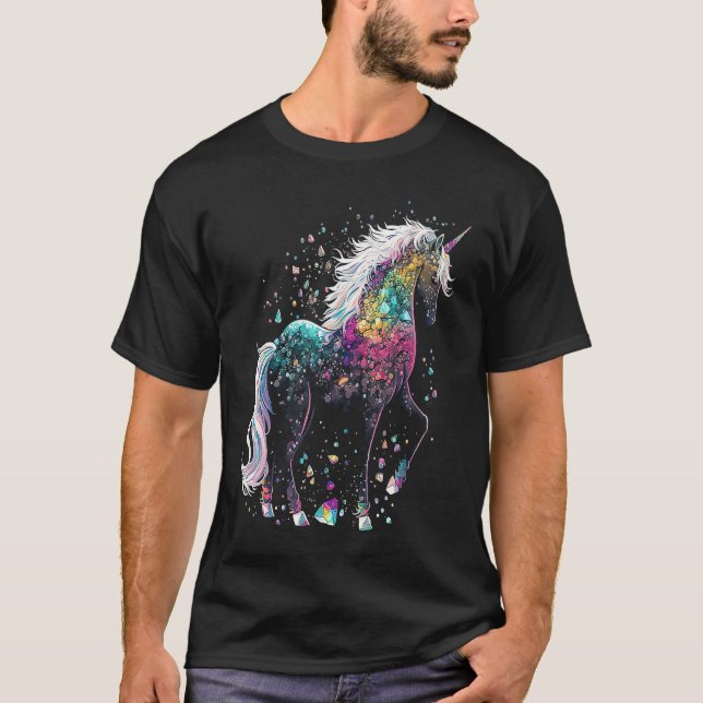 Esoteric Unicorn Crystals Cute Illustration T-Shirt (Vorderseite)