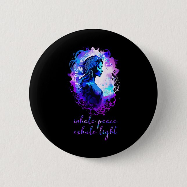 Esoterische Meditation Wasserfarbe Einatmen Friede Button (Vorderseite)