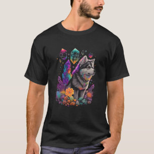 Esoterischer Husky-Hund Kristalle Süße Illustratio T-Shirt