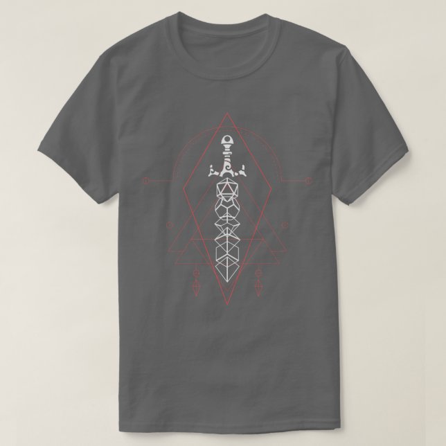 Esoterischer polyedrischer Würfelsatz Schwert T-Shirt (Design vorne)