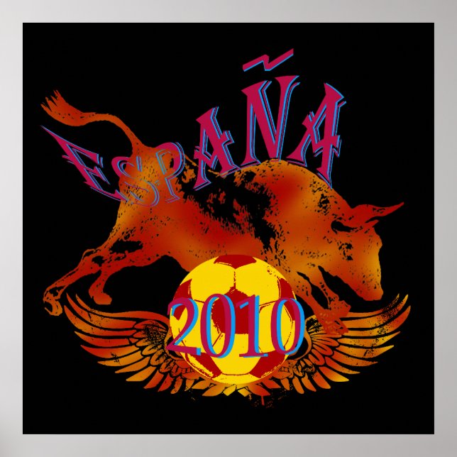 España 2010 Grunge Toro Fußballgeschenke Poster (Vorne)