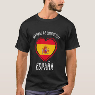 España Flag Herz Santiago De Compostela Stadt T-Shirt