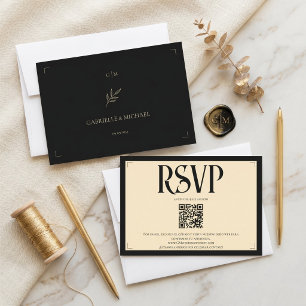 Españisch Monogramm Art Deco Elfenbein Hochzeit QR RSVP Karte