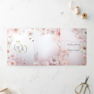 Español English Pink Daisies Margaritas Rosas Dreifach Gefaltete Einladung