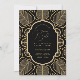 Espanol Invitación Boda Elegante Black Gold Weddin Einladung