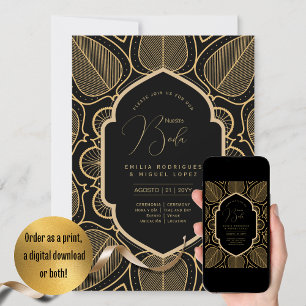 Espanol Invitación Boda Elegante Black Gold Weddin Einladung