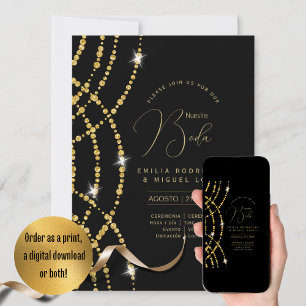 Espanol Invitación Boda Elegante Black Gold Weddin Einladung
