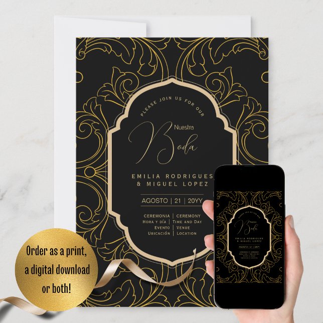Espanol Invitación Boda Elegante Black Gold Weddin Einladung (Von Creator hochgeladen)