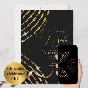 Espanol Invitación Boda Elegante Black Gold Weddin Einladung