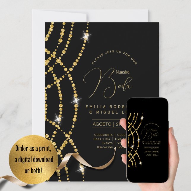 Espanol Invitación Boda Elegante Black Gold Weddin Einladung (Von Creator hochgeladen)