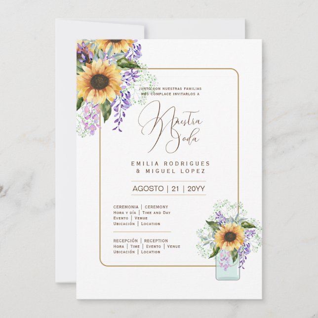 Espanol Invitación de Boda Floral Wedding Rustic I Einladung (Vorderseite)